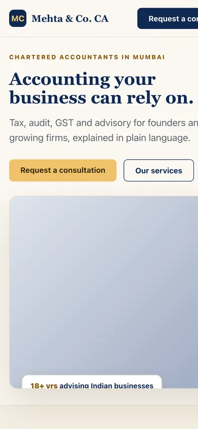 Sample CA firm homepage on mobile, designed by The Tech Thingy