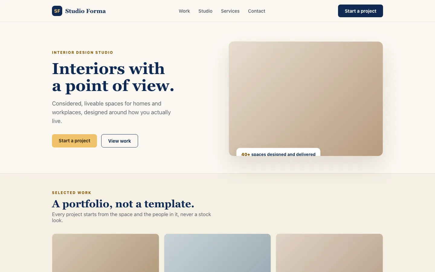 Sample interior design studio homepage designed by The Tech Thingy